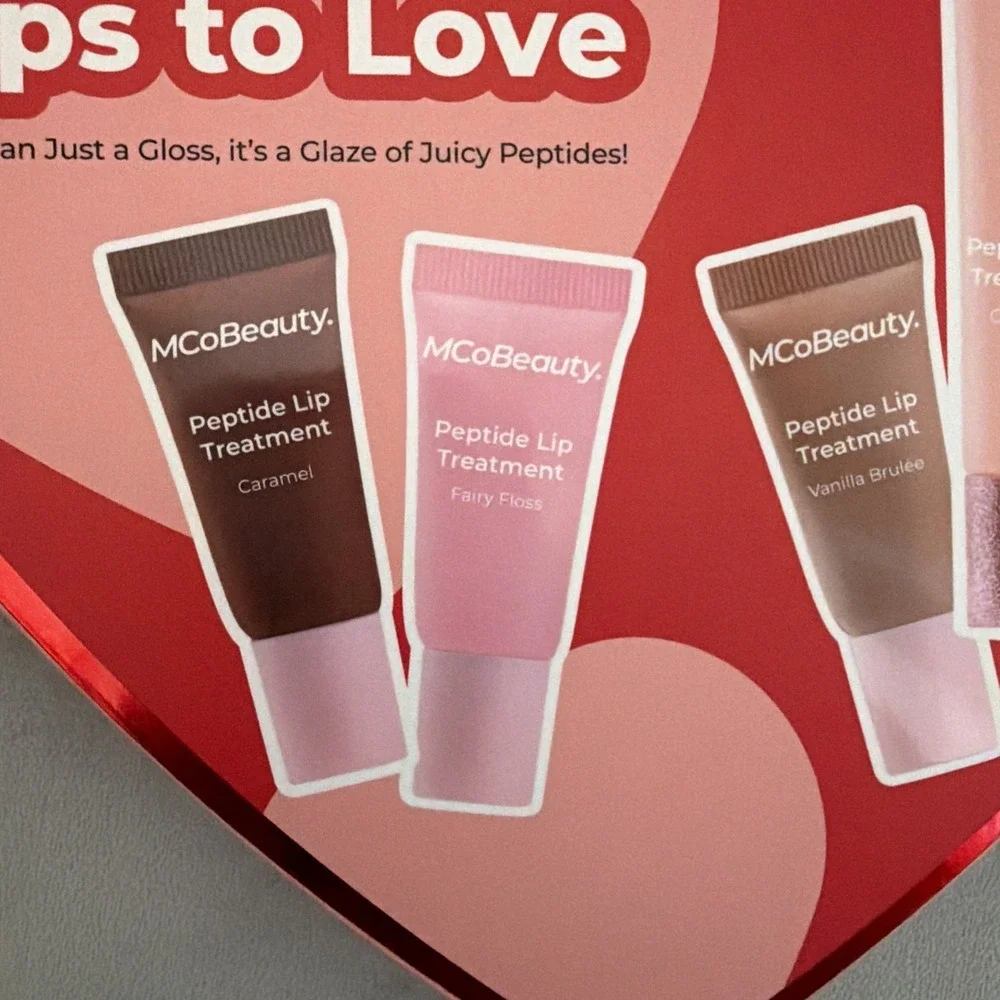 MCoBeauty Lips to Love Heart Gift Box, 5pc Lip Gloss Peptide Set Limited Edition